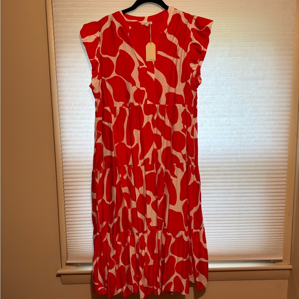 JODIFL Red and White Abstract Midi Dress